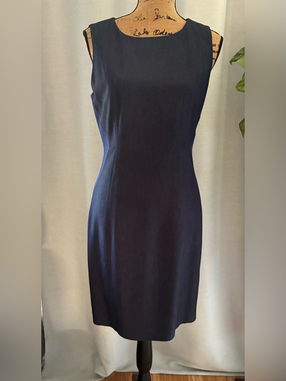 Tahari Navy Sleeveless Midi Sheath Dress